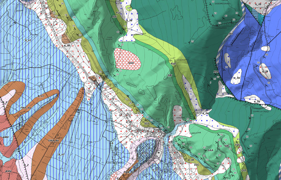 Esempio di cartografia geologica prodotta con gli stili per Qgis